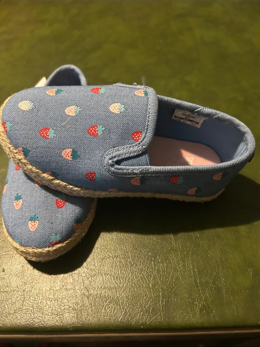 OshKosh B'gosh Blue Canvas Slip-On Sneakers with Strawberry Print